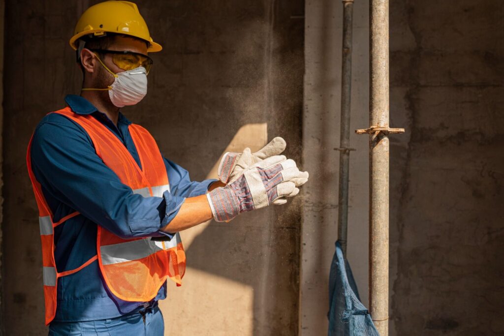 Asbestos removalist collecting hazardous materials in protective gear, ensuring safe and efficient asbestos removalist services.